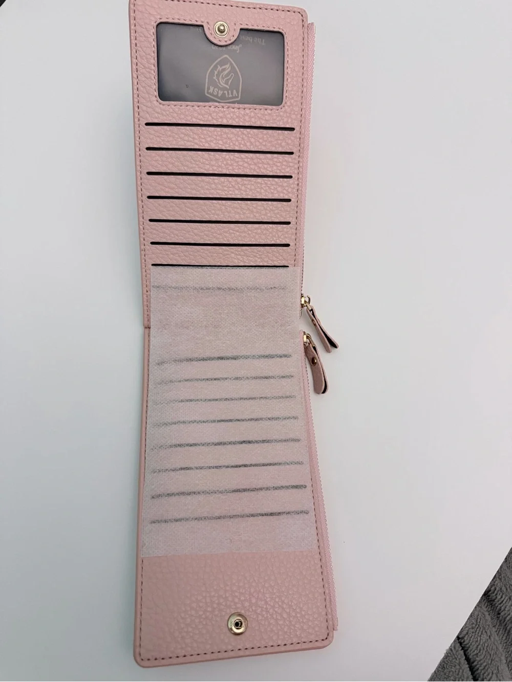 VILA Blush Pink Zip Wallet with Gold Accent